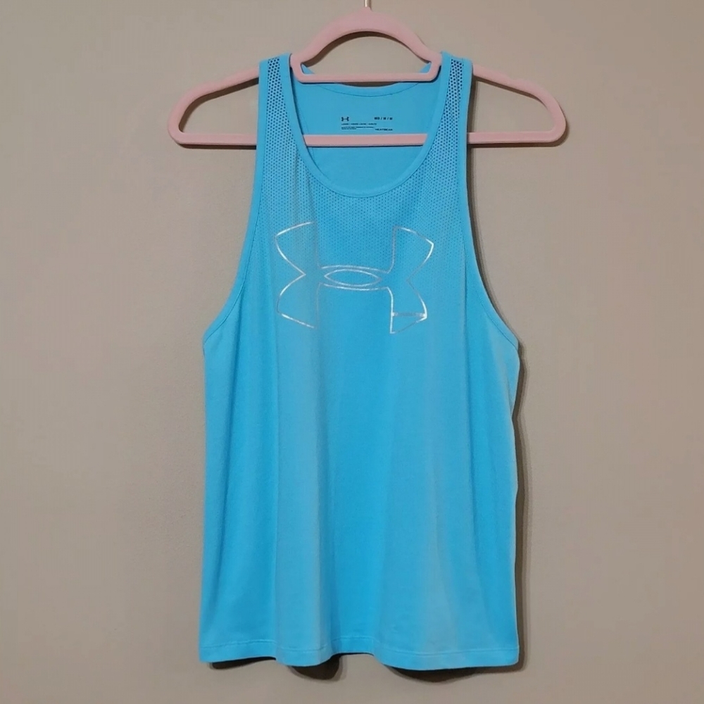 Under Armour Blue & Silver Heatgear Racerback Scoopneck Loose Tank Top, Medium